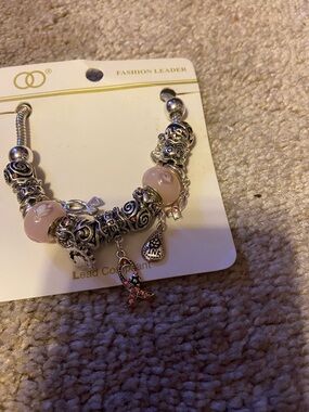 Pink Charm Bead Bracelet with Silver-Tone Accents